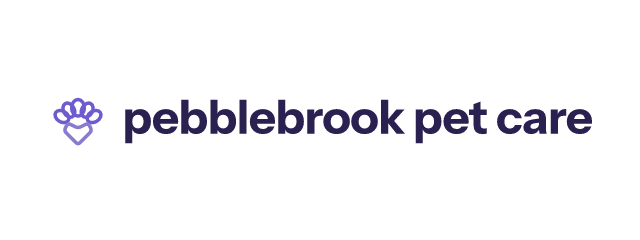 Pebblebrook Pet Care logo: Instrument Sans 700, horizontal layout, paw symbol, navy and sky