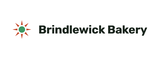 Brindlewick Bakery logo: Rubik 700, horizontal layout, sun symbol, green and orange
