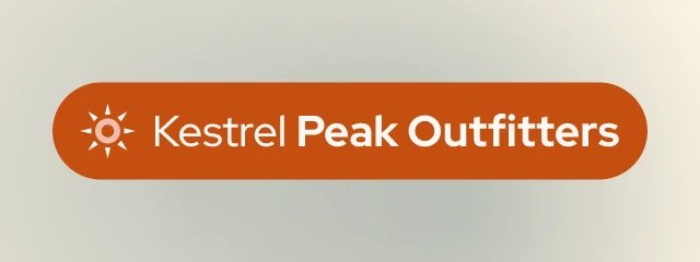 Kestrel Peak Outfitters logo, AI direction 4: sunlit ridge, bright and adventurous