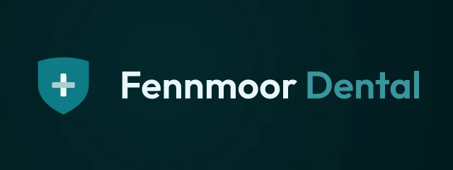 Fennmoor Dental logo: Outfit 600, horizontal layout, cross symbol
