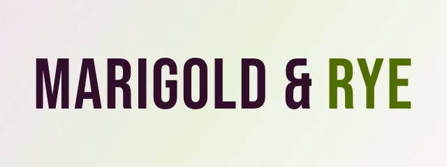 Marigold & Rye logo: Bebas Neue 400, wordmark layout, none symbol, plum and yellow