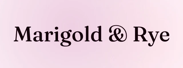 Marigold & Rye logo: Fraunces 500, wordmark layout, none symbol, plum and teal