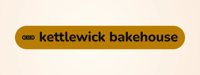Kettlewick Bakehouse logo: Nunito 800, badge layout, rings symbol, brown and orange and rust