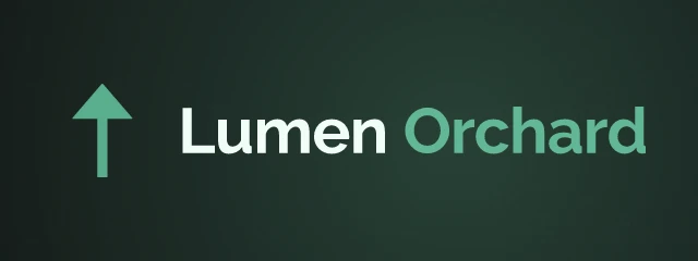 Lumen Orchard logo: Onest 700, horizontal layout, tree symbol, brown and teal and olive