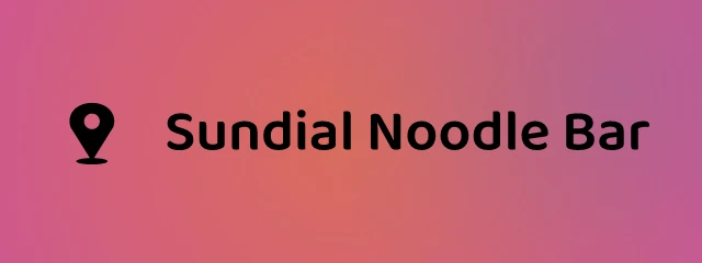 Sundial Noodle Bar logo: Baloo 2 600, horizontal layout, pin symbol, navy and pink and yellow