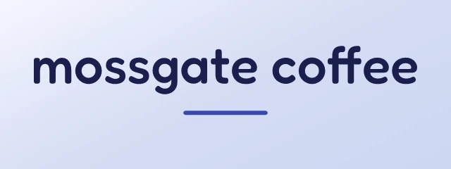 Mossgate Coffee logo: Fredoka 500, wordmark layout, none symbol, navy and blue and sky