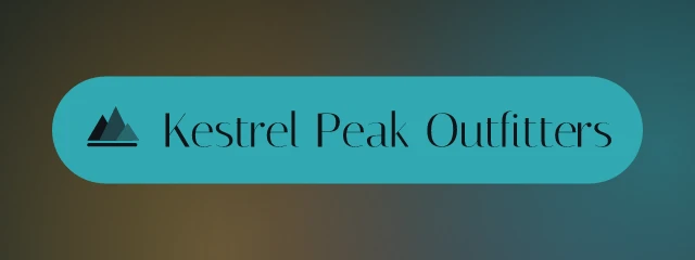 Kestrel Peak Outfitters logo: Italiana 400, badge layout, peaks symbol, black and teal and gold