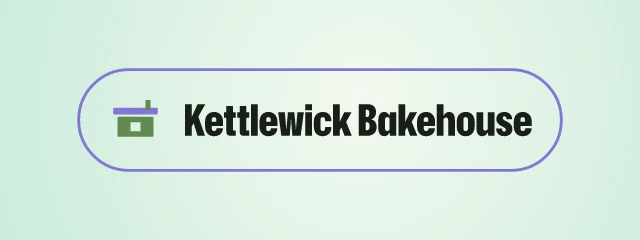 Kettlewick Bakehouse logo: Hubot Sans 800, badge layout, house symbol, olive and sky and green