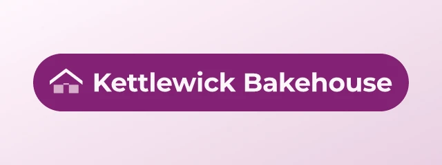 Kettlewick Bakehouse logo: Montserrat 700, badge layout, house symbol, plum and olive