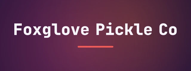 Foxglove Pickle Co logo: JetBrains Mono 800, wordmark layout, none symbol, navy and orange and gold