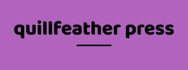 Quillfeather Press logo: Baloo 2 800, wordmark layout, none symbol, teal and purple