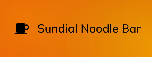Sundial Noodle Bar logo: Mulish 500, horizontal layout, cup symbol, navy and orange