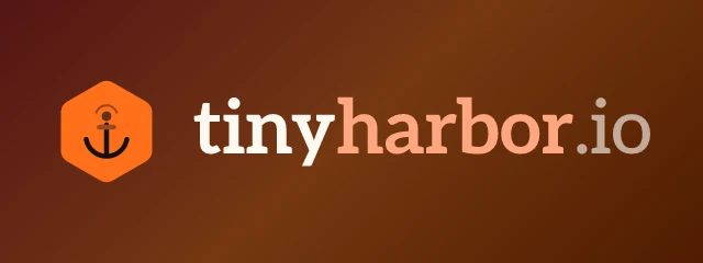tinyharbor.io logo: Aleo 700, horizontal layout, anchor symbol, navy and orange