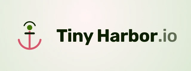 tinyharbor.io logo: Rubik 700, horizontal layout, anchor symbol, olive and pink