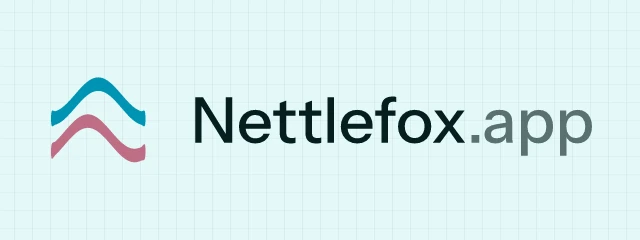 nettlefox.app logo: Instrument Sans 500, horizontal layout, wave symbol, teal and blue and pink