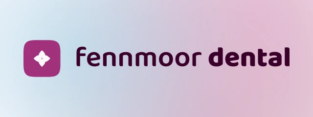 Fennmoor Dental logo: Baloo 2 600, horizontal layout, petal symbol, plum and olive
