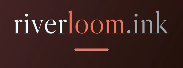 riverloom.ink logo: Libre Caslon Display 400, wordmark layout, none symbol, navy and pink and sky