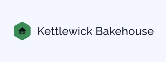 Kettlewick Bakehouse logo: Raleway 500, horizontal layout, house symbol, navy and green and grey