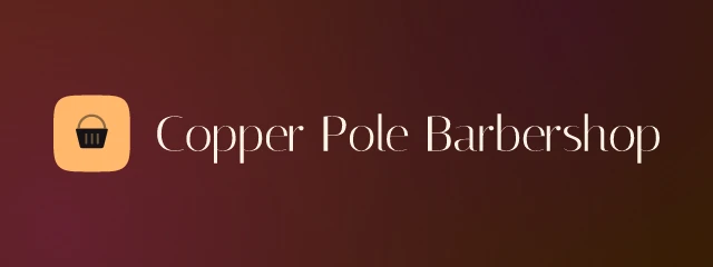 Copper Pole Barbershop logo: Italiana 400, horizontal layout, bag symbol, navy and pink and purple