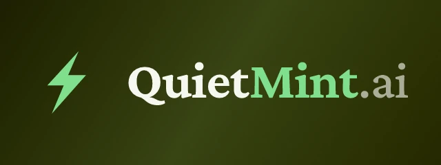 quietmint.ai logo: Crimson Pro 700, horizontal layout, bolt symbol, olive and green
