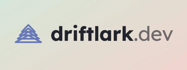 driftlark.dev logo: Lexend 700, horizontal layout, tree symbol, navy and green and grey