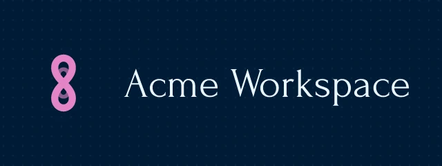 Acme Workspace logo: Forum 400, horizontal layout, infinity symbol, navy and pink and rust