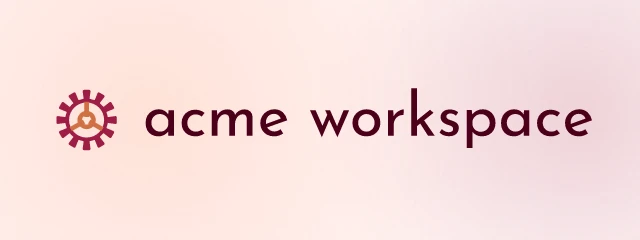 Acme Workspace logo: Josefin Sans 400, horizontal layout, gear symbol, red and orange