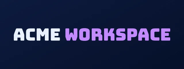 Acme Workspace logo: Bungee 400, wordmark layout, none symbol, navy and pink and blue