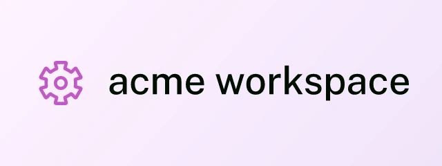 Acme Workspace logo: Public Sans 500, horizontal layout, gear symbol, green and pink