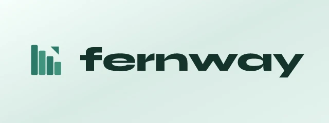Fernway logo: Syne 800, horizontal layout, steps symbol, teal and sky
