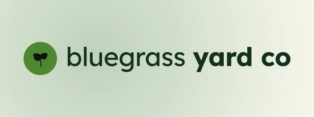 Bluegrass Yard Co logo: Lexend 700, horizontal layout, leaf symbol, green