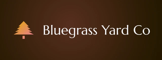Bluegrass Yard Co logo: Marcellus 400, horizontal layout, tree symbol, navy and gold and pink