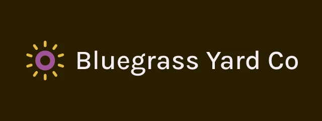 Bluegrass Yard Co logo: Karla 500, horizontal layout, sun symbol, plum and gold