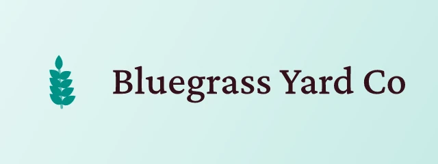 Bluegrass Yard Co logo: Crimson Pro 500, horizontal layout, sprig symbol, black and teal and orange