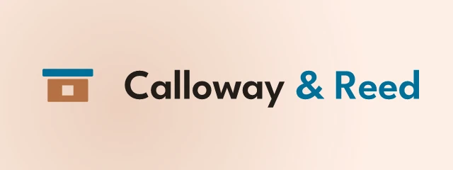 Calloway & Reed logo: League Spartan 600, horizontal layout, house symbol, black and teal and brown