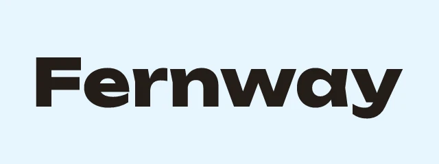 Fernway logo: Unbounded 800, wordmark layout, none symbol, black and teal and brown