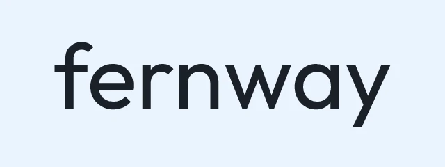 Fernway logo: Outfit 400, wordmark layout, none symbol, navy and olive and red