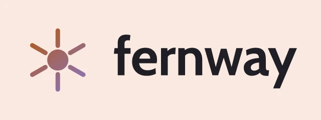 Fernway logo: Cabin 700, horizontal layout, spark symbol, black and orange and purple