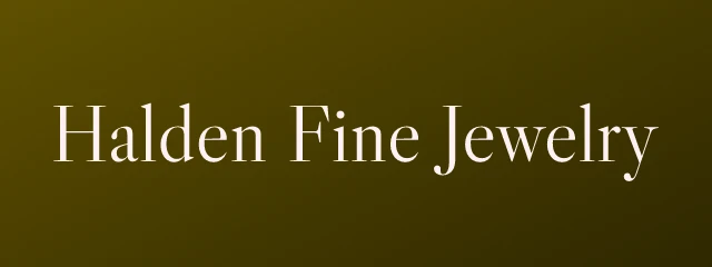 Halden Fine Jewelry logo: Libre Caslon Display 400, wordmark layout, none symbol, red and yellow and teal