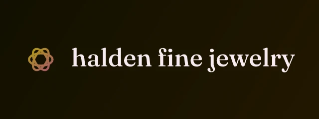 Halden Fine Jewelry logo: Fraunces 500, horizontal layout, orbit symbol, plum and yellow