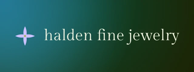 Halden Fine Jewelry logo: Gilda Display 400, horizontal layout, rosette symbol, olive and sky