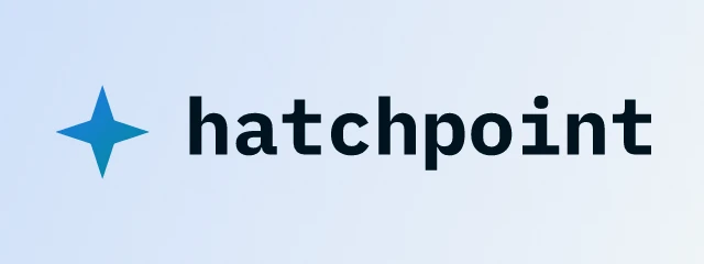 Hatchpoint logo: IBM Plex Mono 700, horizontal layout, spark symbol, navy and sky and blue