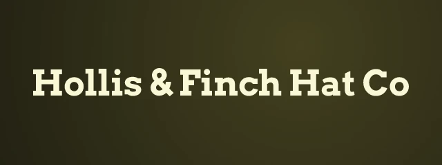 Hollis & Finch Hat Co logo: Arvo 700, wordmark layout, none symbol, olive and pink