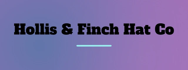 Hollis & Finch Hat Co logo: Alfa Slab One 400, wordmark layout, none symbol, plum and purple and rust