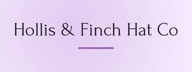 Hollis & Finch Hat Co logo: Forum 400, wordmark layout, none symbol, plum and purple and pink