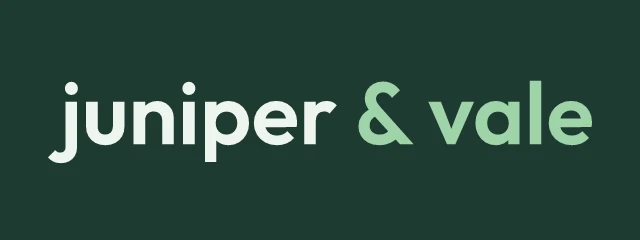 Juniper & Vale logo, AI direction 3: modern botanical studio, crisp and clean