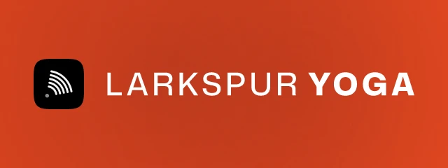 Larkspur Yoga logo: Mona Sans 800, horizontal layout, signal symbol, black and red and orange