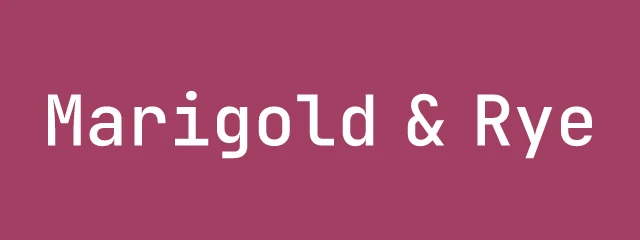 Marigold & Rye logo: JetBrains Mono 500, wordmark layout, none symbol, plum and red and pink